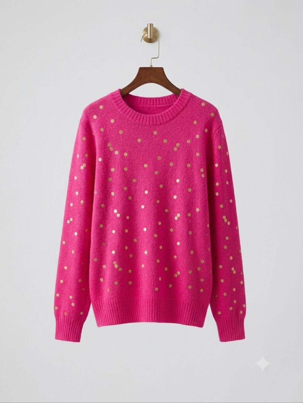 Crown And Ivy Hot Pink Metallic Polka Dot Crewneck Sweater, Size XL